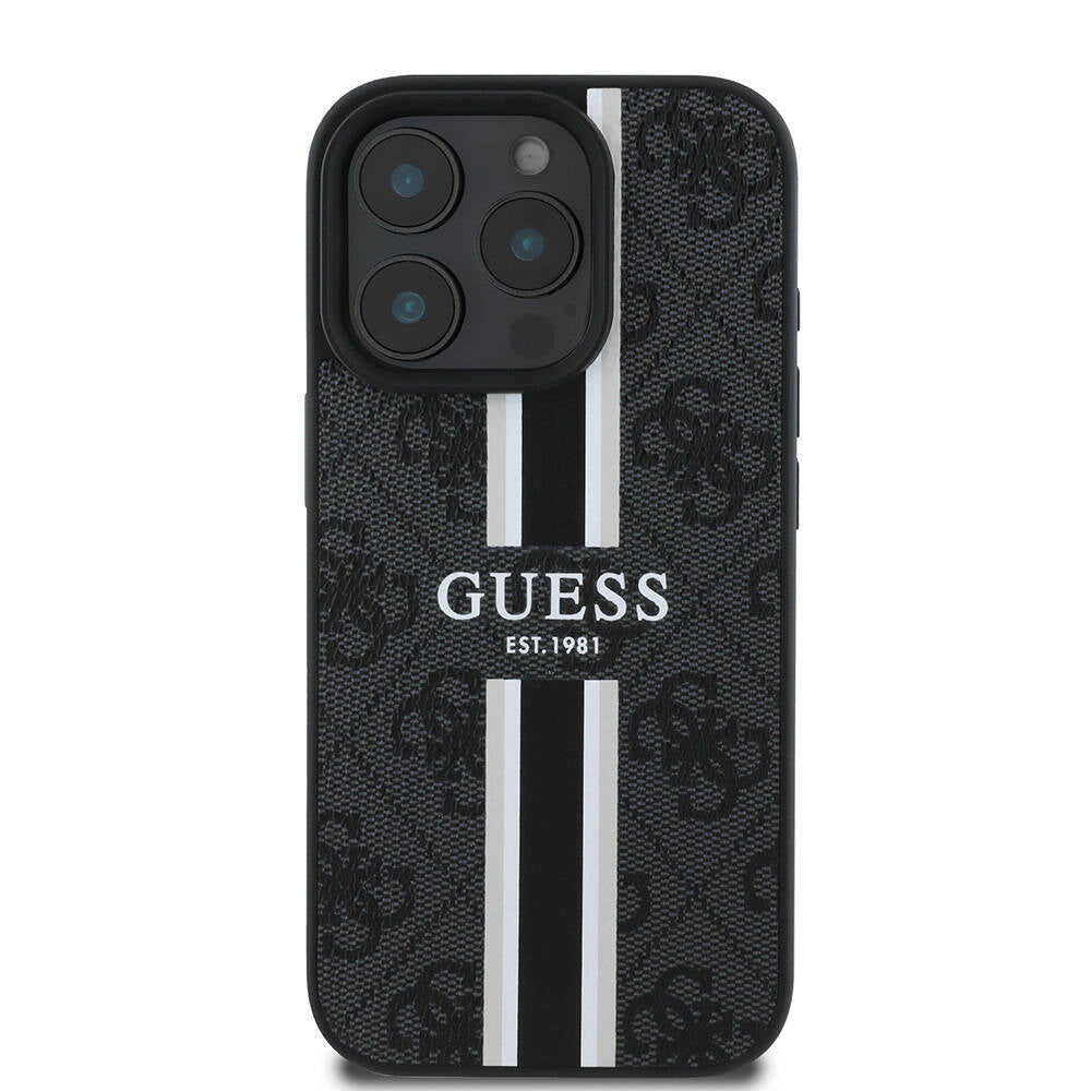 Puzdro MagSafe pre Apple iPhone 16 Pro, Guess, 4G Printed Stripes, Čierne