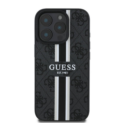 Puzdro MagSafe pre Apple iPhone 16 Pro, Guess, 4G Printed Stripes, Čierne