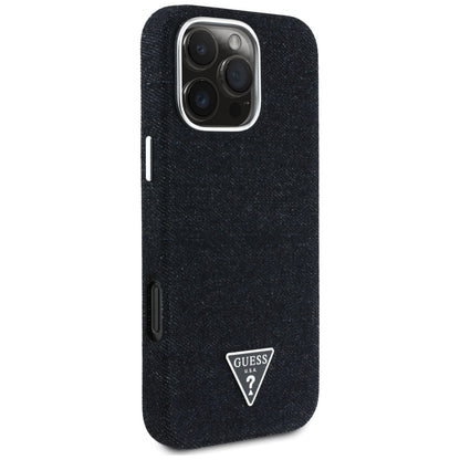 Puzdro MagSafe pre Apple iPhone 16 Pro, Guess, Denim Triangle Logo, Čierne