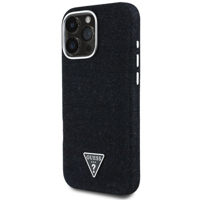 Puzdro MagSafe pre Apple iPhone 16 Pro, Guess, Denim Triangle Logo, Čierne