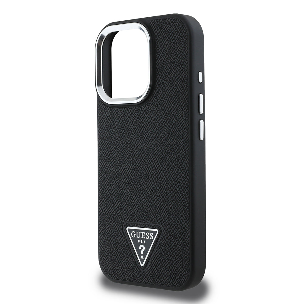 MagSafe Case for Apple iPhone 16 Pro, Guess, Grained Triangle Logo, Black