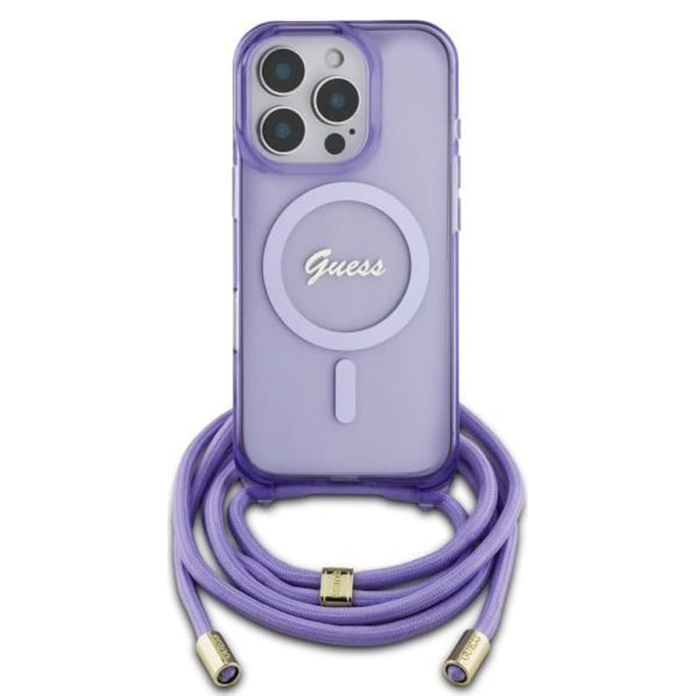 Puzdro MagSafe pre Apple iPhone 16 Pro, Guess, IML Crossbody Cord Script, Mov