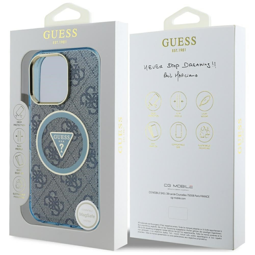 Puzdro MagSafe pre Apple iPhone 16 Pro, Guess, IML Glitter 4G Circle Triangle, Modrá