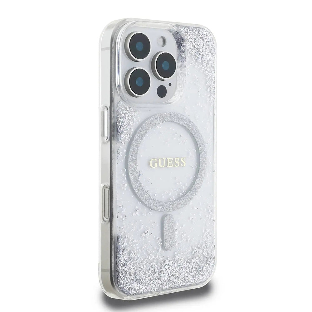 MagSafe Case for Apple iPhone 16 Pro, Guess, IML Glitter Gradient, Silver