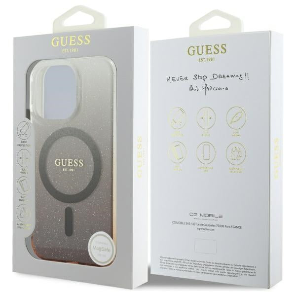 Puzdro MagSafe pre Apple iPhone 16 Pro, Guess, IML Glitter Gradient, Hnedé