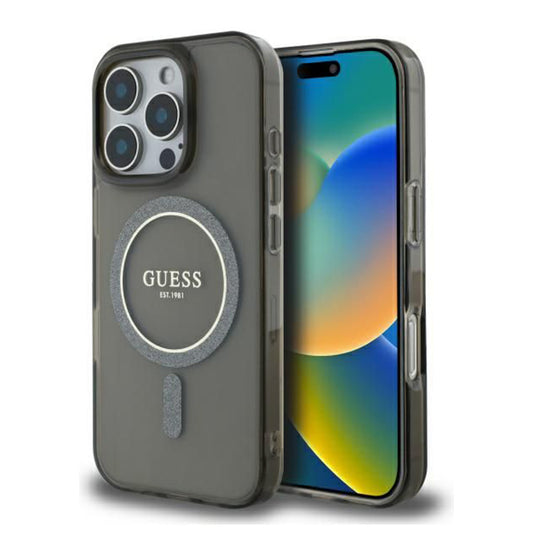 Puzdro MagSafe pre Apple iPhone 16 Pro, Guess, IML Glitter Ring, Čierne