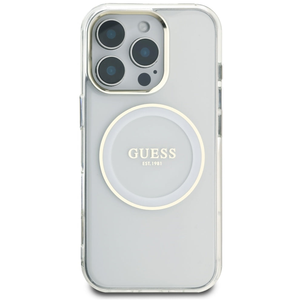 Puzdro MagSafe pre Apple iPhone 16 Pro, Guess, IML Metal Colored Circle, Biela