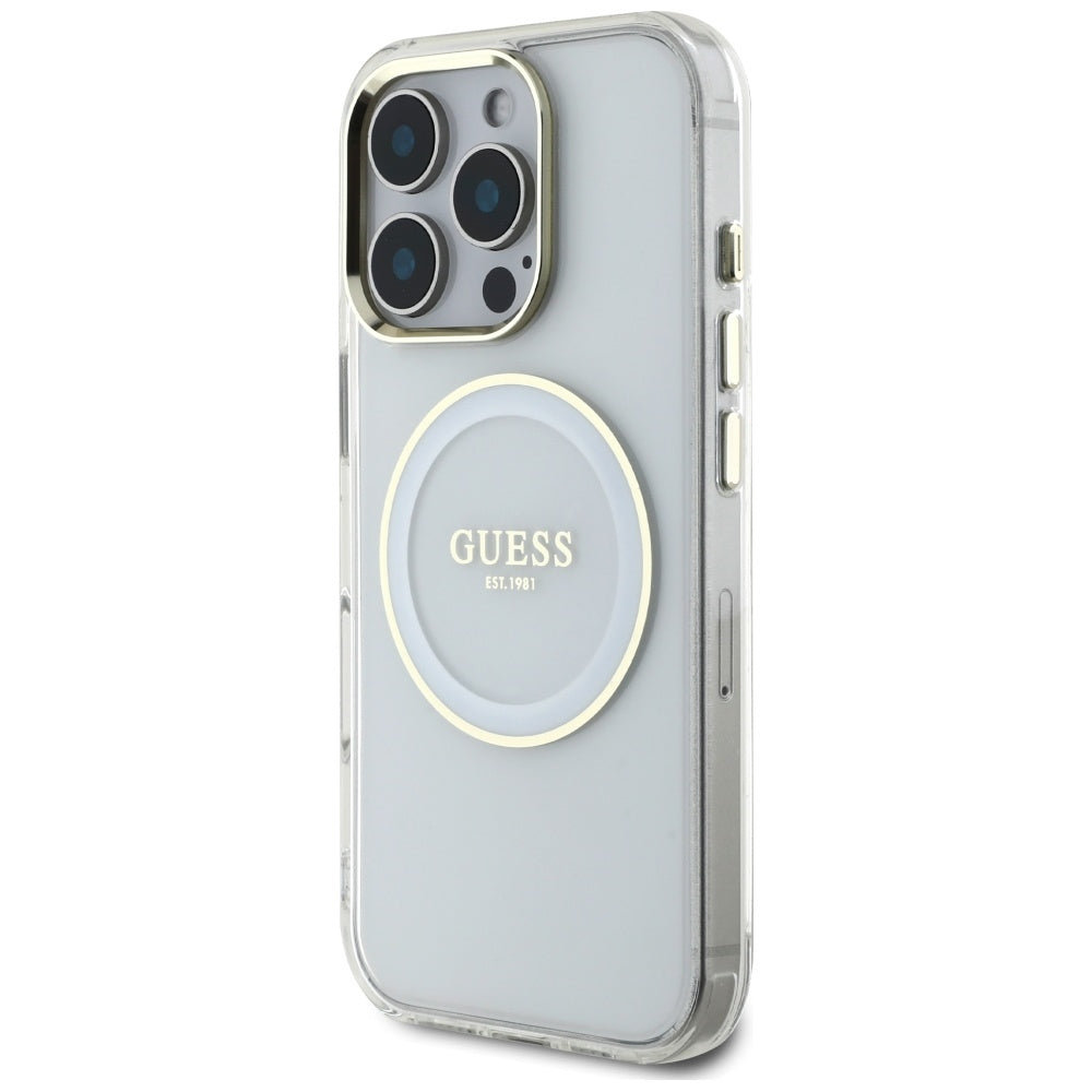 Puzdro MagSafe pre Apple iPhone 16 Pro, Guess, IML Metal Colored Circle, Biela