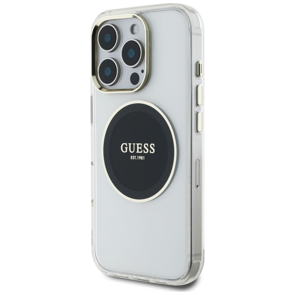 Puzdro MagSafe pre Apple iPhone 16 Pro, Guess, IML Metal Colored Circle, Čierne