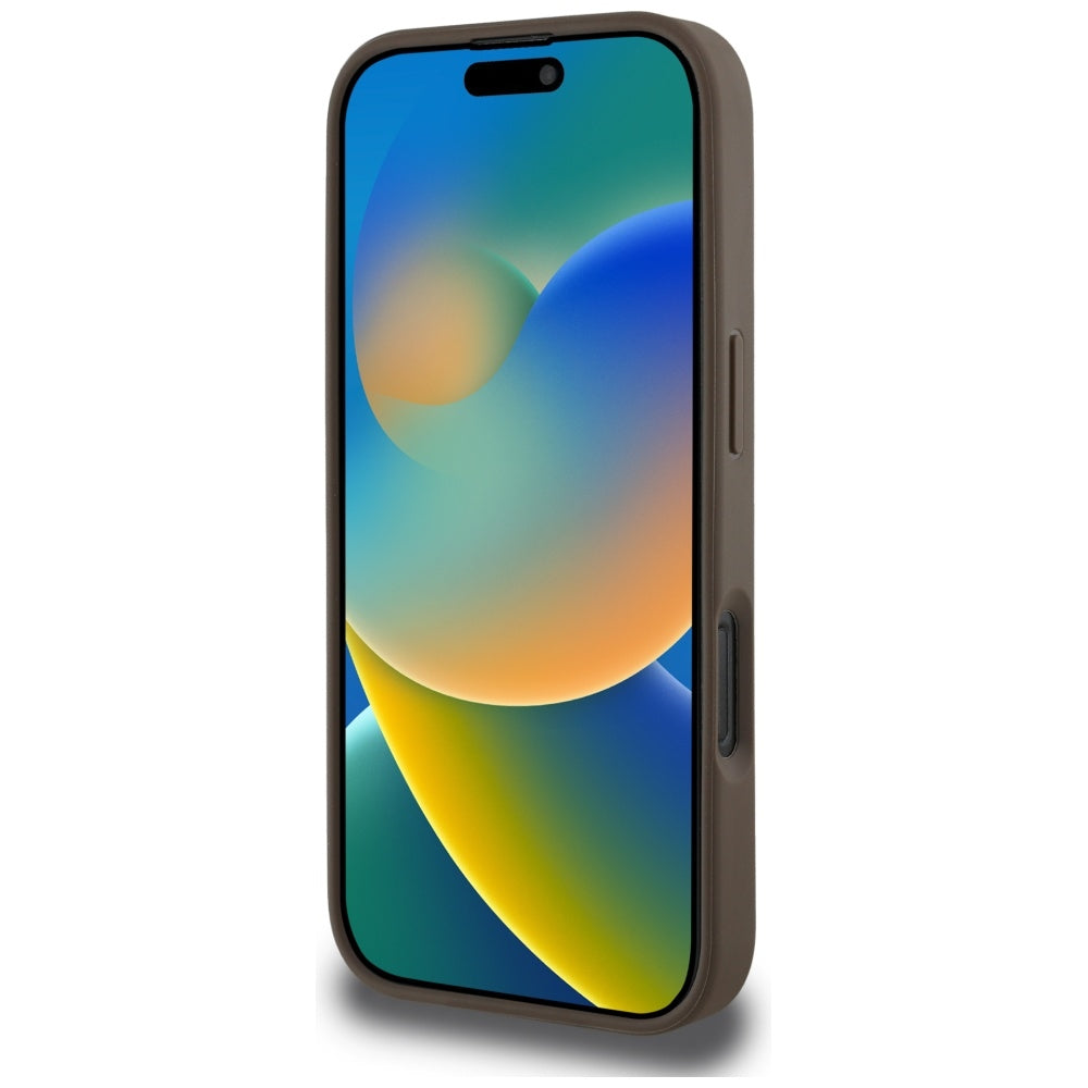 Puzdro MagSafe pre Apple iPhone 16 Pro, Guess, Peony Grained Hot Stamp Triangle, Hnedé