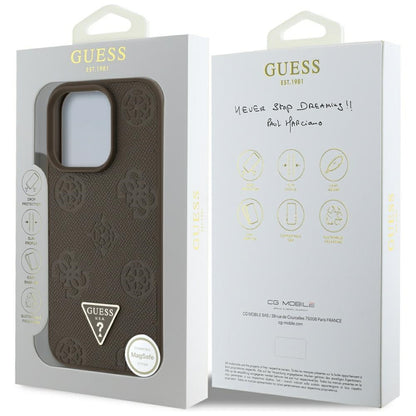 Puzdro MagSafe pre Apple iPhone 16 Pro, Guess, Peony Grained Hot Stamp Triangle, Hnedé