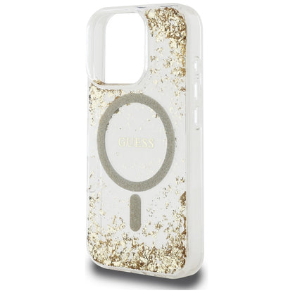 Puzdro MagSafe pre Apple iPhone 16 Pro, Guess, Resin Bottom Glitter, Zlaté