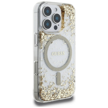 Puzdro MagSafe pre Apple iPhone 16 Pro, Guess, Resin Bottom Glitter, Zlaté