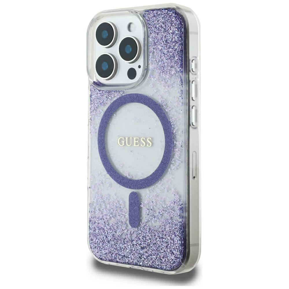 Puzdro MagSafe pre Apple iPhone 16 Pro, Guess, Resin Bottom Glitter, Fialová