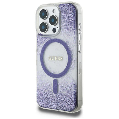 Puzdro MagSafe pre Apple iPhone 16 Pro, Guess, Resin Bottom Glitter, Fialová