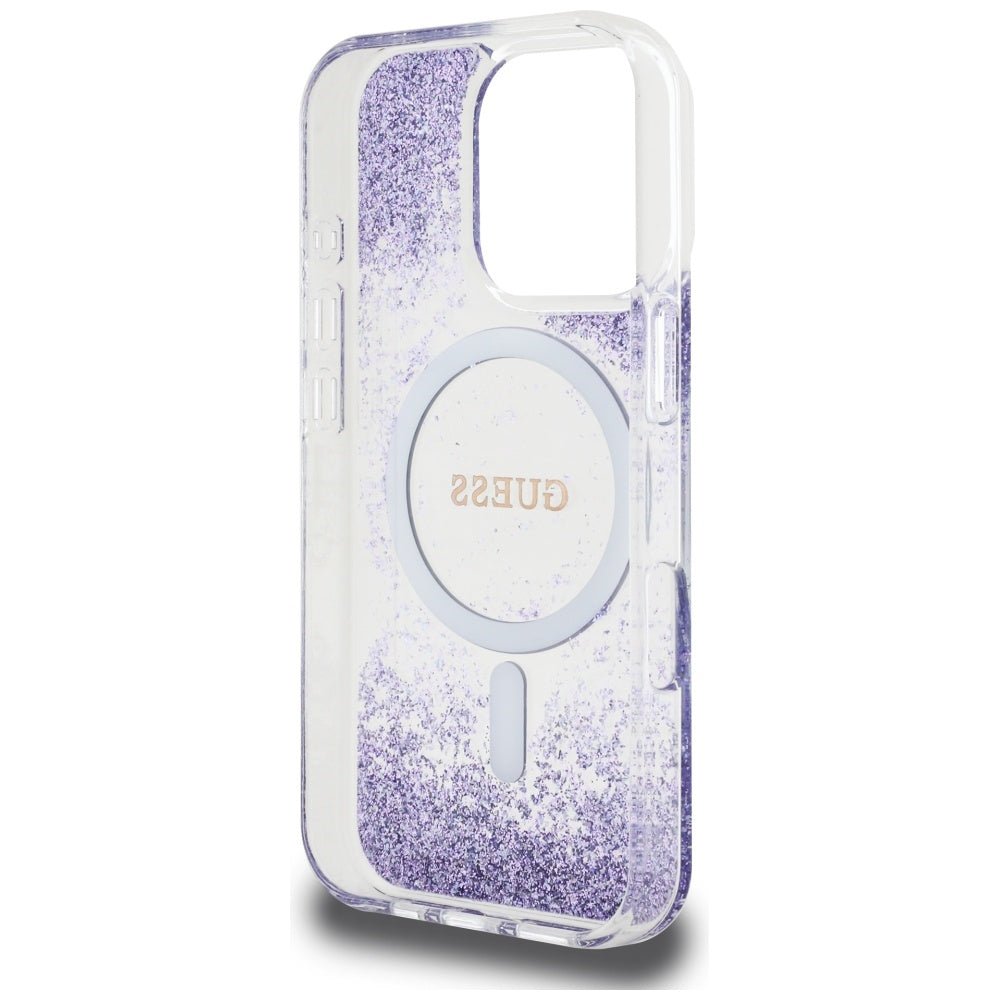 Puzdro MagSafe pre Apple iPhone 16 Pro, Guess, Resin Bottom Glitter, Fialová