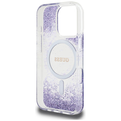 Puzdro MagSafe pre Apple iPhone 16 Pro, Guess, Resin Bottom Glitter, Fialová