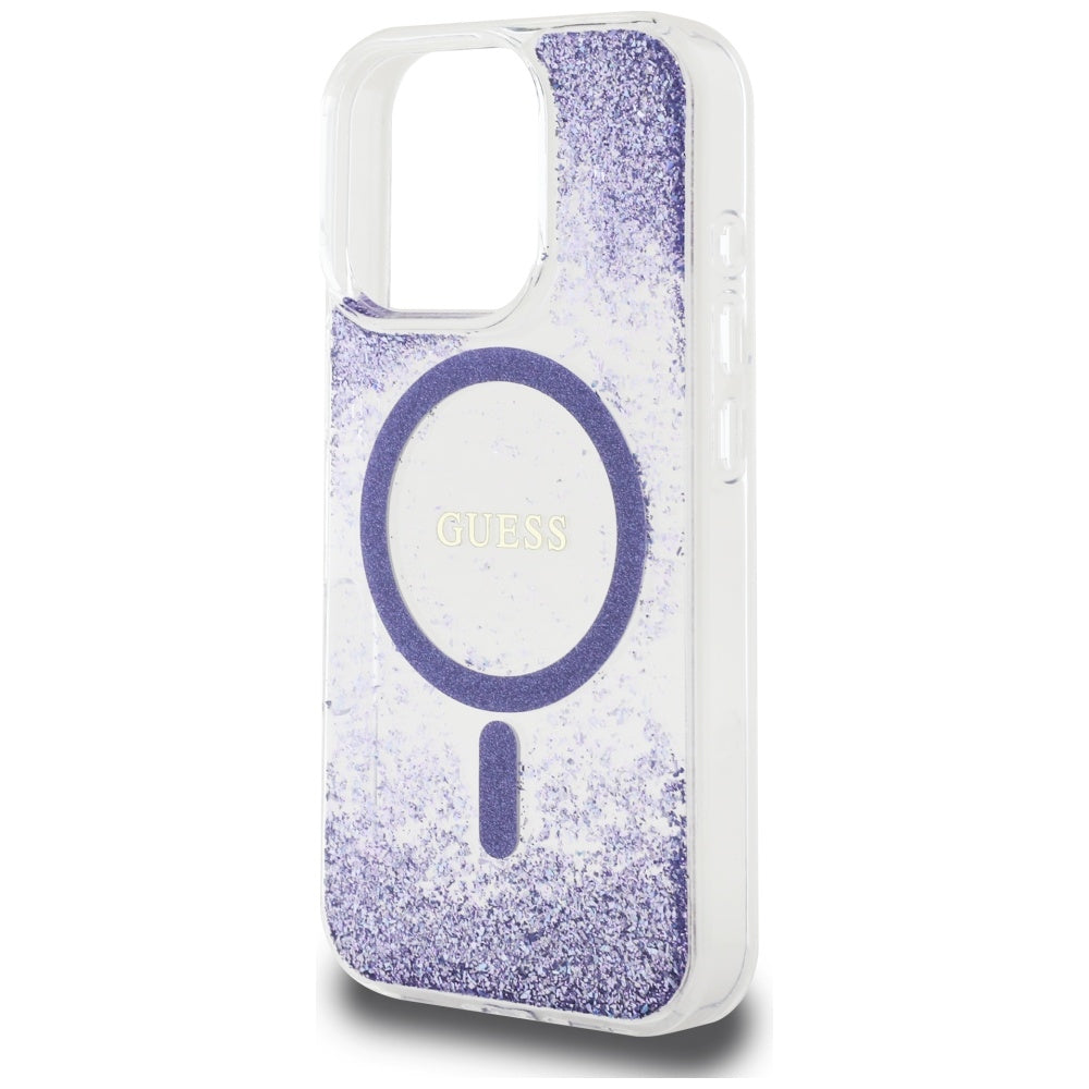 Puzdro MagSafe pre Apple iPhone 16 Pro, Guess, Resin Bottom Glitter, Fialová