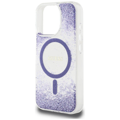 Puzdro MagSafe pre Apple iPhone 16 Pro, Guess, Resin Bottom Glitter, Fialová