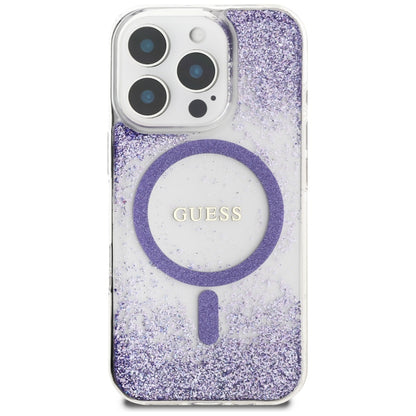 Puzdro MagSafe pre Apple iPhone 16 Pro, Guess, Resin Bottom Glitter, Fialová