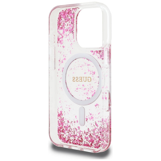 MagSafe Case for Apple iPhone 16 Pro, Guess, Resin Bottom Glitter, Pink