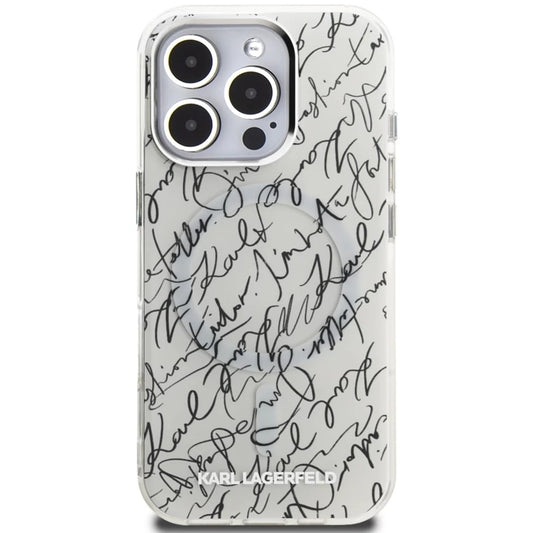 Puzdro MagSafe pre Apple iPhone 16 Pro, Karl Lagerfeld, IML Karl Script Pattern, Biela