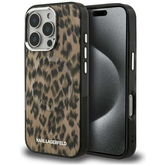 MagSafe Case for Apple iPhone 16 Pro, Karl Lagerfeld, IML Leopard Pattern, Brown