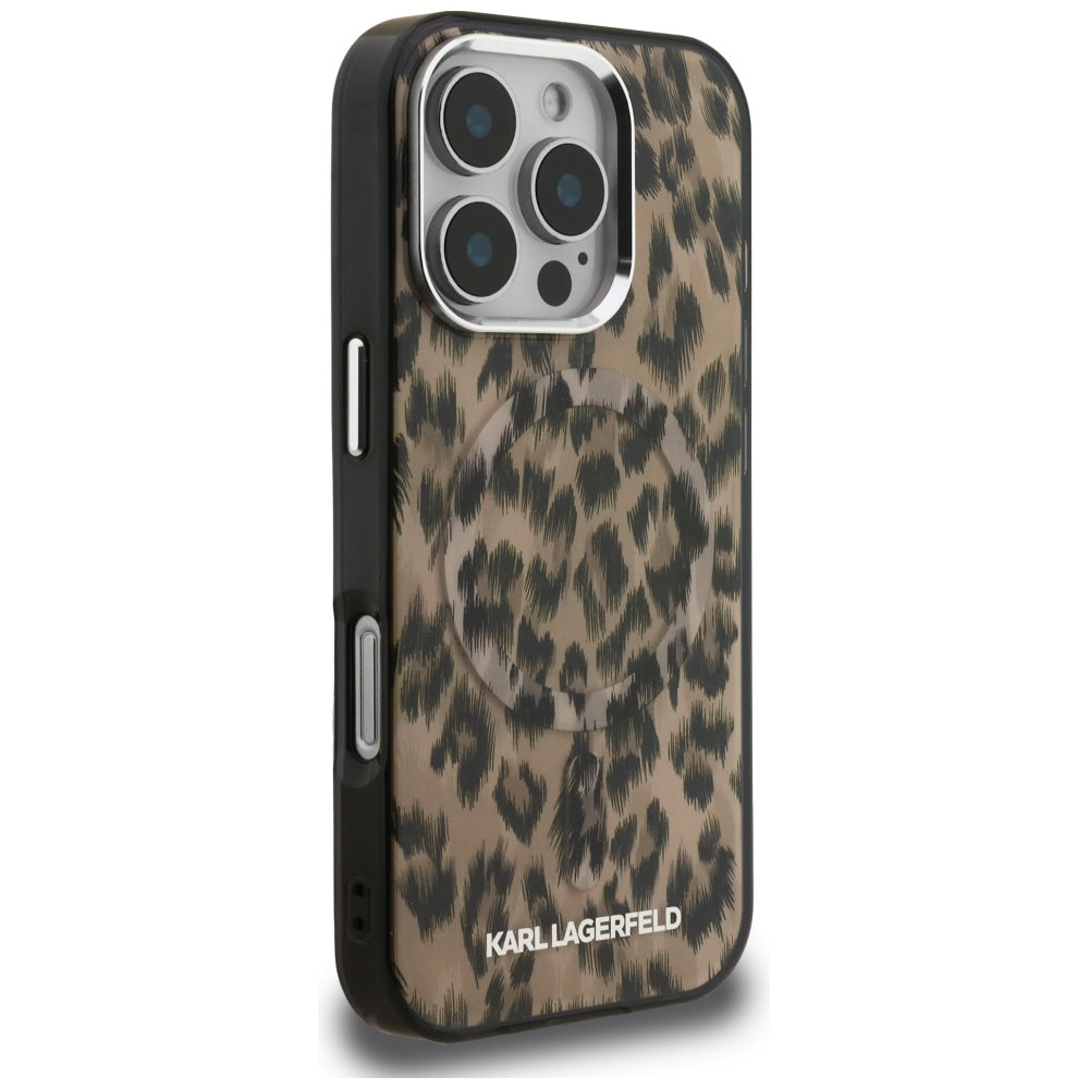 MagSafe Case for Apple iPhone 16 Pro, Karl Lagerfeld, IML Leopard Pattern, Brown