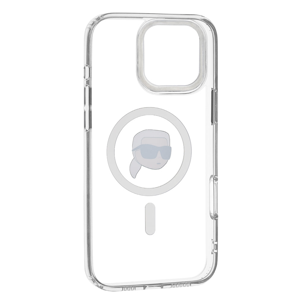 Puzdro MagSafe pre Apple iPhone 16 Pro, Karl Lagerfeld, IML Metal Karl's Head, Biela