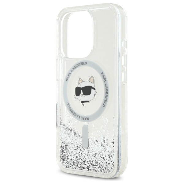 Puzdro MagSafe pre Apple iPhone 16 Pro, Karl Lagerfeld, Liquid Glitter Choupette's Head, Transparentné