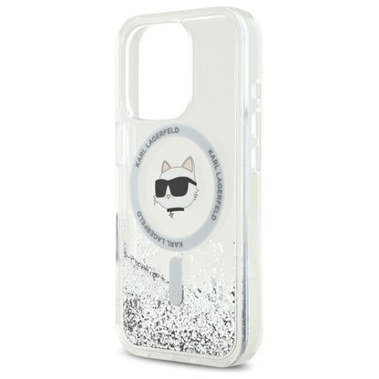 Puzdro MagSafe pre Apple iPhone 16 Pro, Karl Lagerfeld, Liquid Glitter Choupette's Head, Transparentné