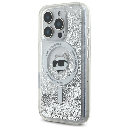 Puzdro MagSafe pre Apple iPhone 16 Pro, Karl Lagerfeld, Liquid Glitter Choupette's Head, Transparentné