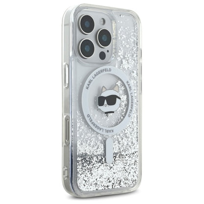 Puzdro MagSafe pre Apple iPhone 16 Pro, Karl Lagerfeld, Liquid Glitter Choupette's Head, Transparentné