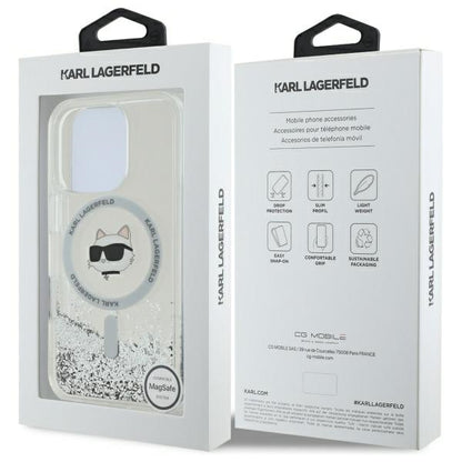 Puzdro MagSafe pre Apple iPhone 16 Pro, Karl Lagerfeld, Liquid Glitter Choupette's Head, Transparentné