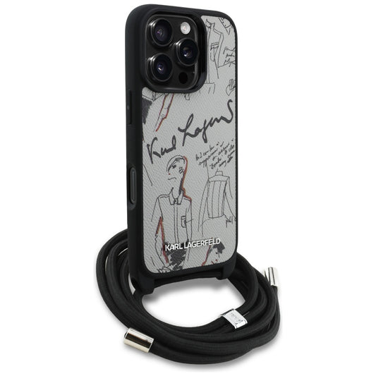 Puzdro MagSafe pre Apple iPhone 16 Pro, Karl Lagerfeld, Saffiano Crossbody, Sivé