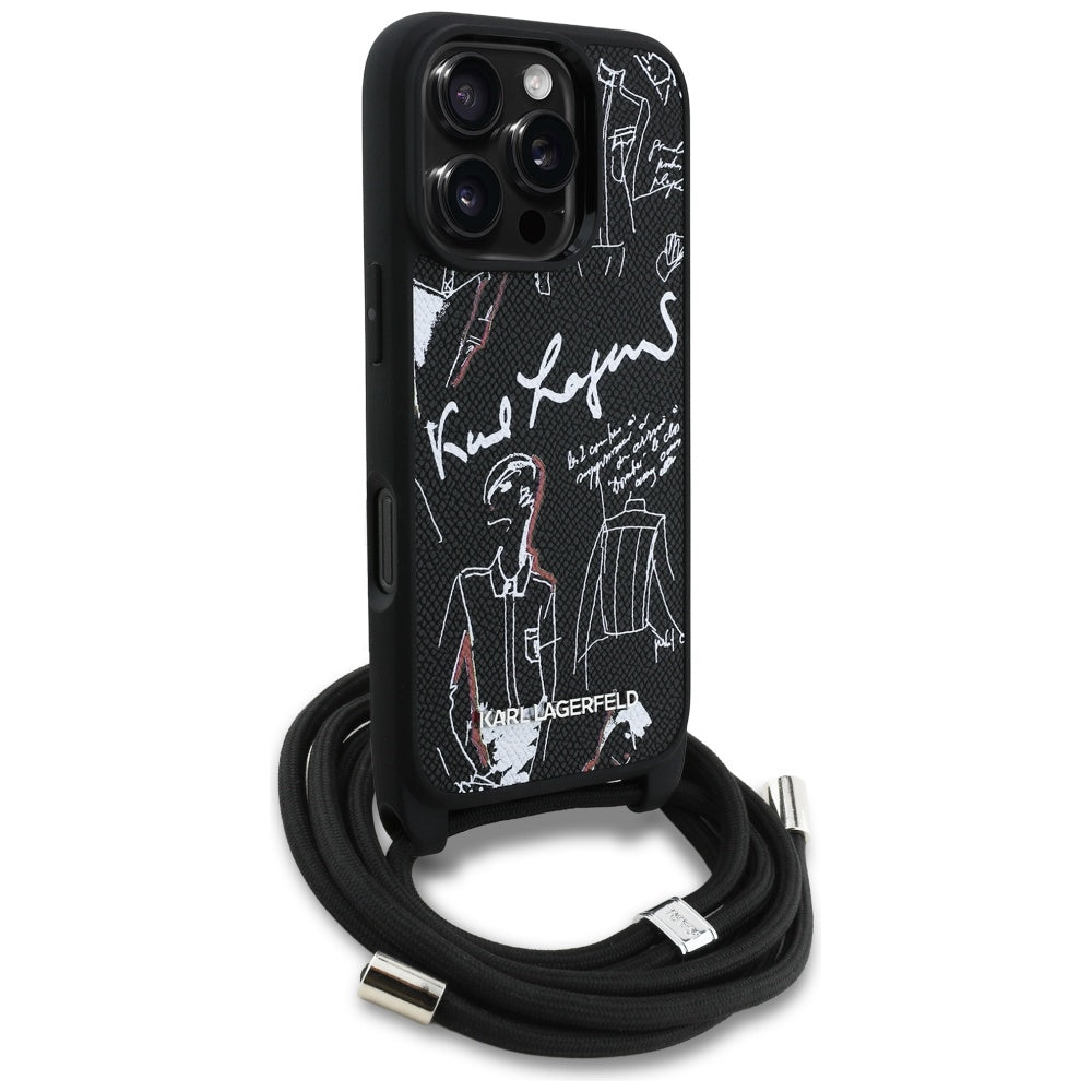 Puzdro MagSafe pre Apple iPhone 16 Pro, Karl Lagerfeld, Saffiano Crossbody, Čierne