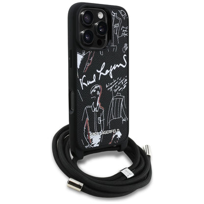 Puzdro MagSafe pre Apple iPhone 16 Pro, Karl Lagerfeld, Saffiano Crossbody, Čierne