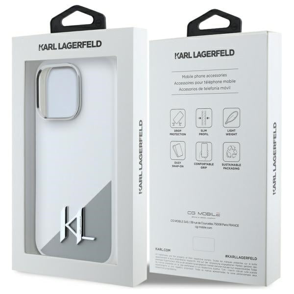 Puzdro MagSafe pre Apple iPhone 16 Pro, Karl Lagerfeld, Silicone Shadow Metal Initial, Biela