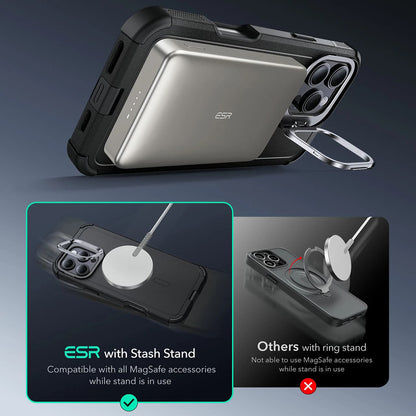 Puzdro MagSafe pre Apple iPhone 16 Pro Max, ESR, Cyber Armor Kickstand, Sivé