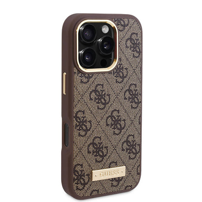 Puzdro MagSafe pre Apple iPhone 16 Pro Max, Guess, 4G Logo Plate, Modrá