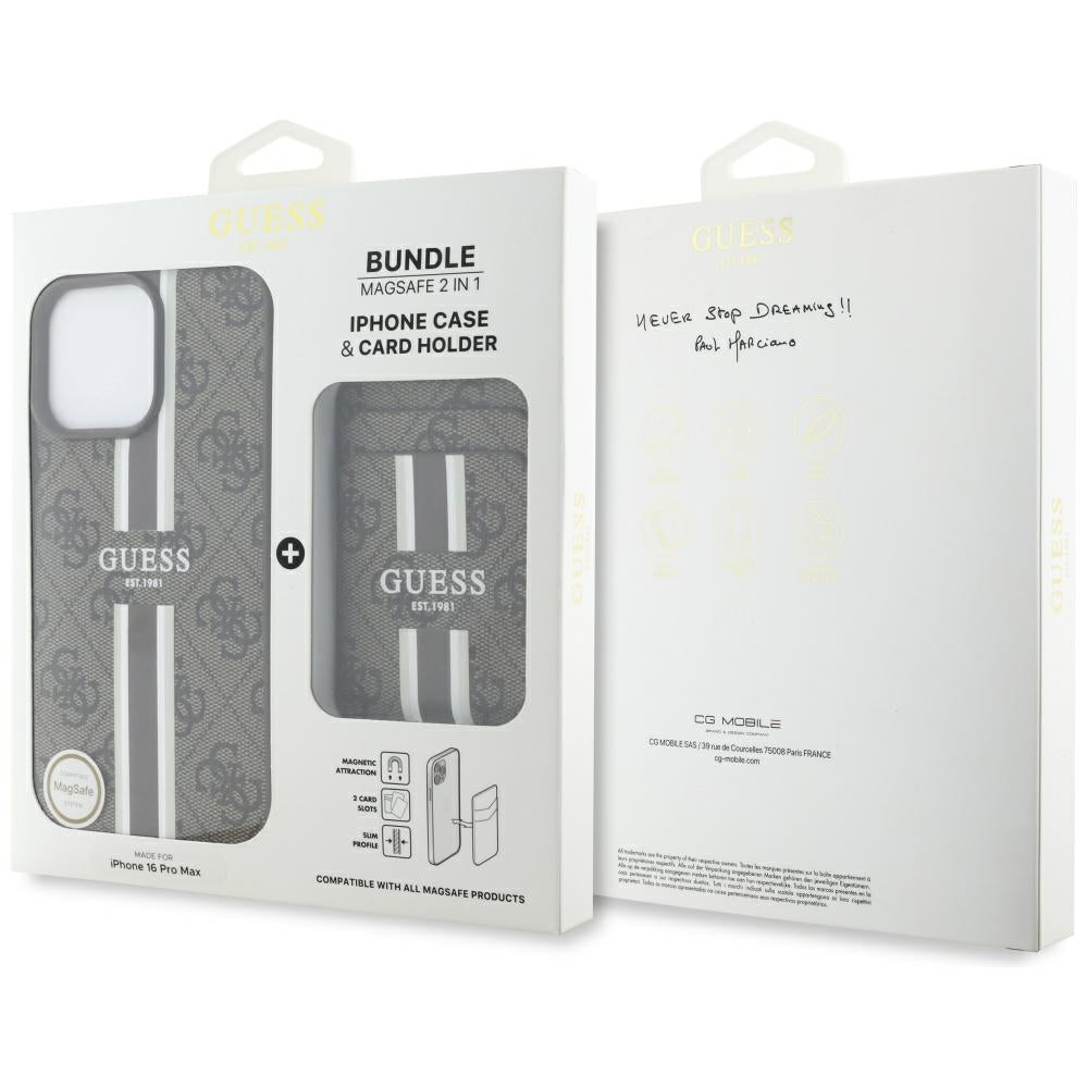 MagSafe Case for Apple iPhone 16 Pro Max, Guess, Cardslot 4G Stripes, Brown