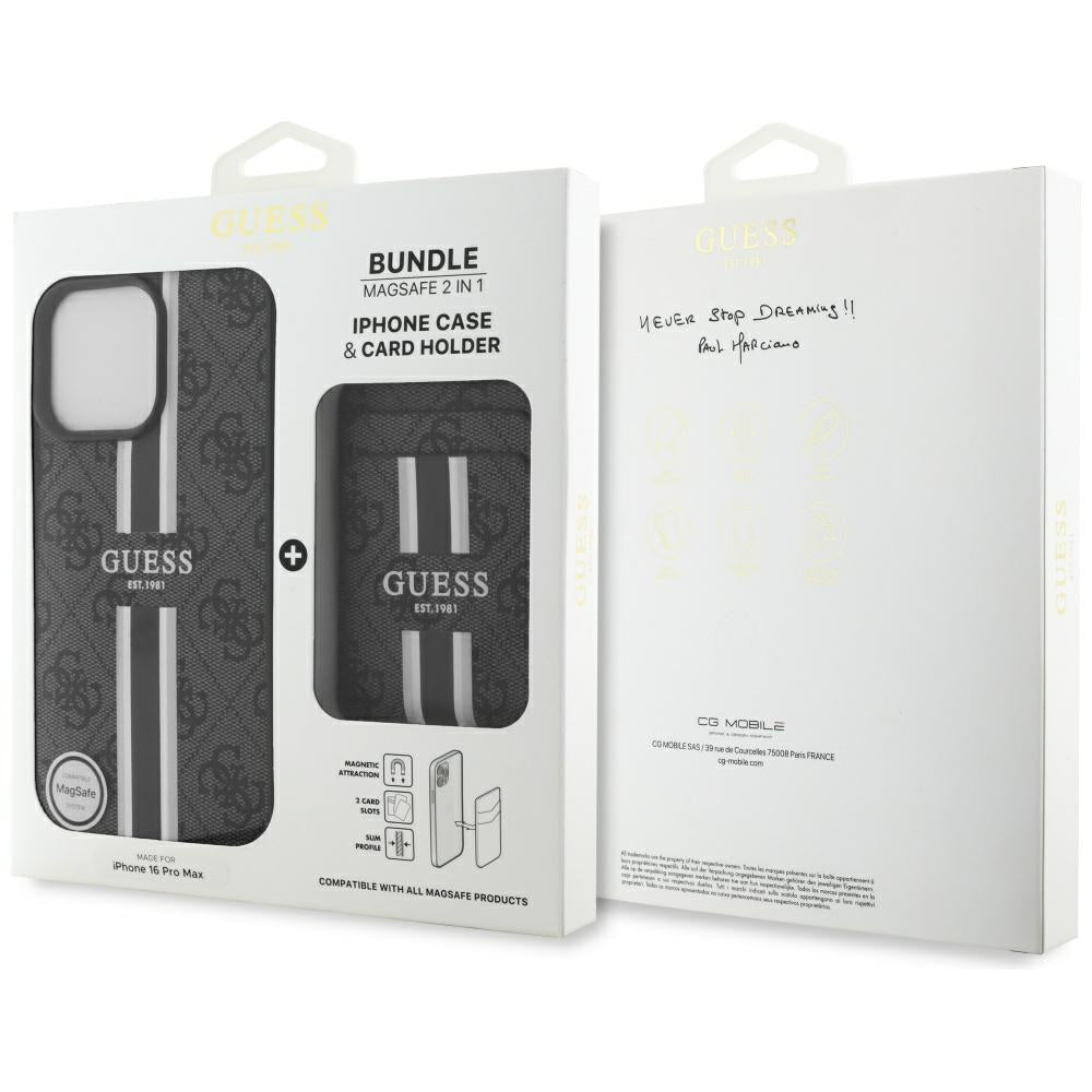 Puzdro MagSafe pre Apple iPhone 16 Pro Max, Guess, Cardslot 4G Stripes, Čierne