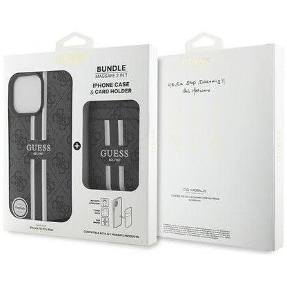 Puzdro MagSafe pre Apple iPhone 16 Pro Max, Guess, Cardslot 4G Stripes, Čierne