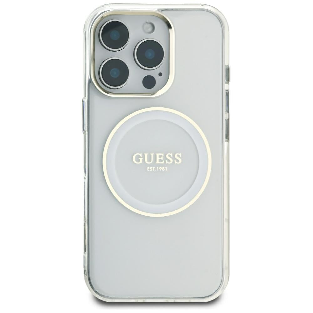 Puzdro MagSafe pre Apple iPhone 16 Pro Max, Guess, IML Metal Colored Circle, Biela