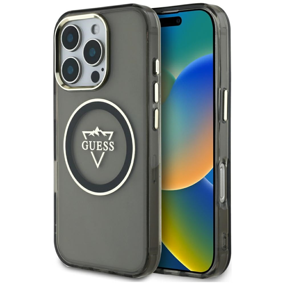 Puzdro MagSafe pre Apple iPhone 16 Pro Max, Guess, IML Metal Mountain Logo, Čierne