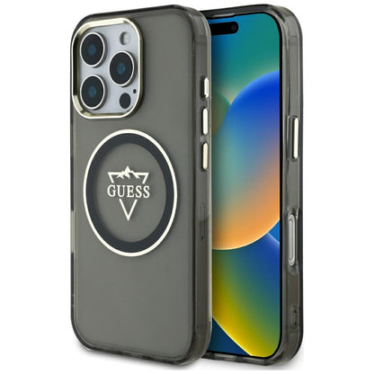 Puzdro MagSafe pre Apple iPhone 16 Pro Max, Guess, IML Metal Mountain Logo, Čierne
