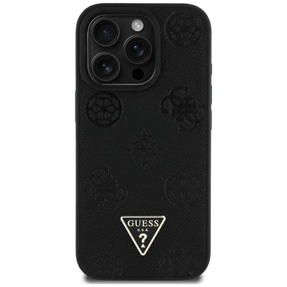 Puzdro MagSafe pre Apple iPhone 16 Pro Max, Guess, Peony Grained Hot Stamp Triangle, Čierne