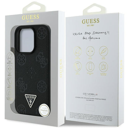Puzdro MagSafe pre Apple iPhone 16 Pro Max, Guess, Peony Grained Hot Stamp Triangle, Čierne