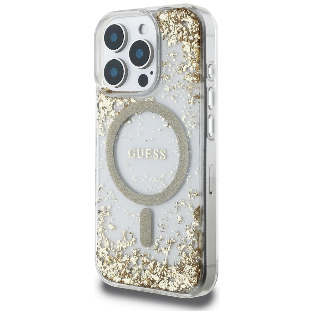 Puzdro MagSafe pre Apple iPhone 16 Pro Max, Guess, Resin Bottom Glitter, Zlaté