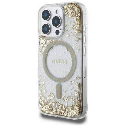 Puzdro MagSafe pre Apple iPhone 16 Pro Max, Guess, Resin Bottom Glitter, Zlaté